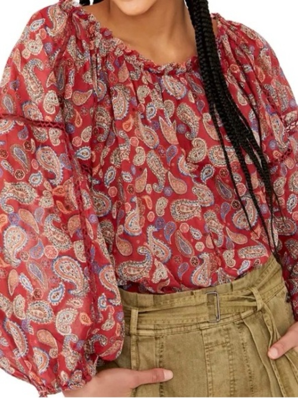 Free People Red Paisley Peasant Blouse